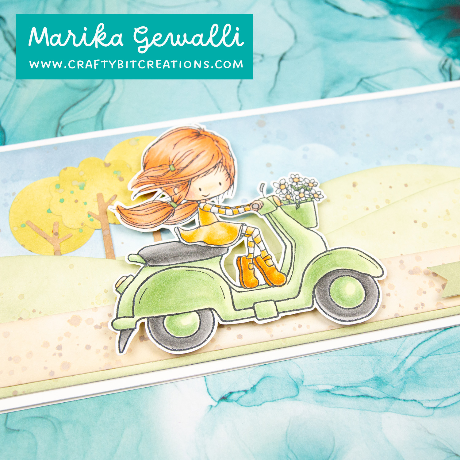 Slime line card with girl on scooter