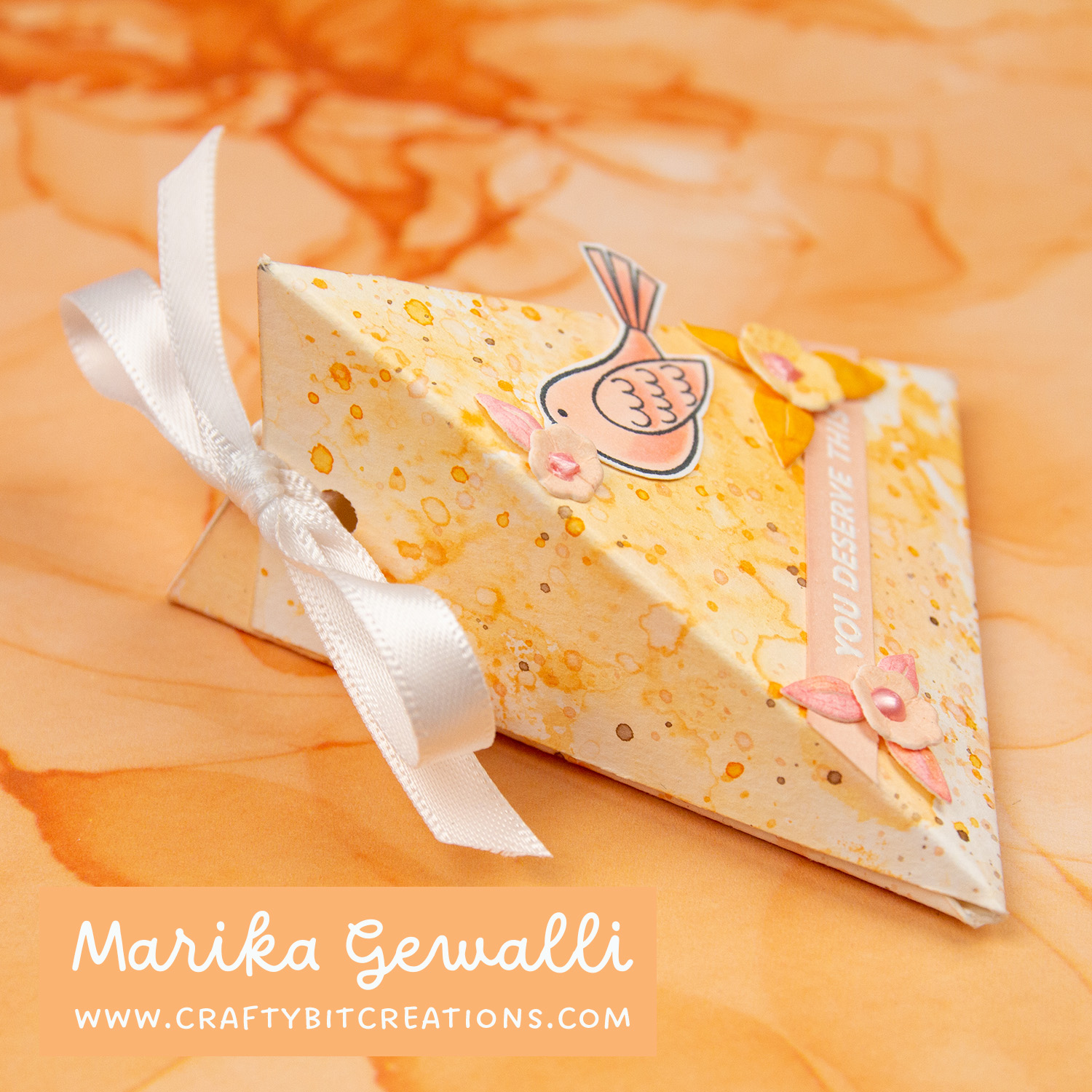 Mini triangle made from watercolor cardstock with an ink smootch technique