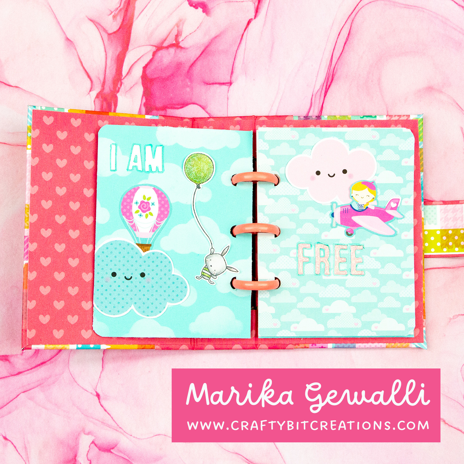 full view of second layout saing I am free and depicting different way of flying and some clouds