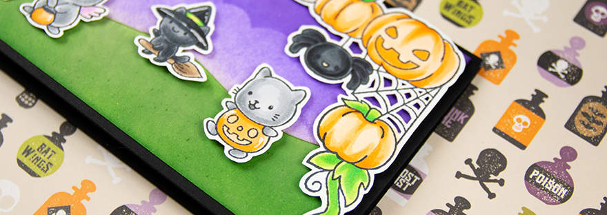 Closeup of slimline card made with stamps by clearly besotted