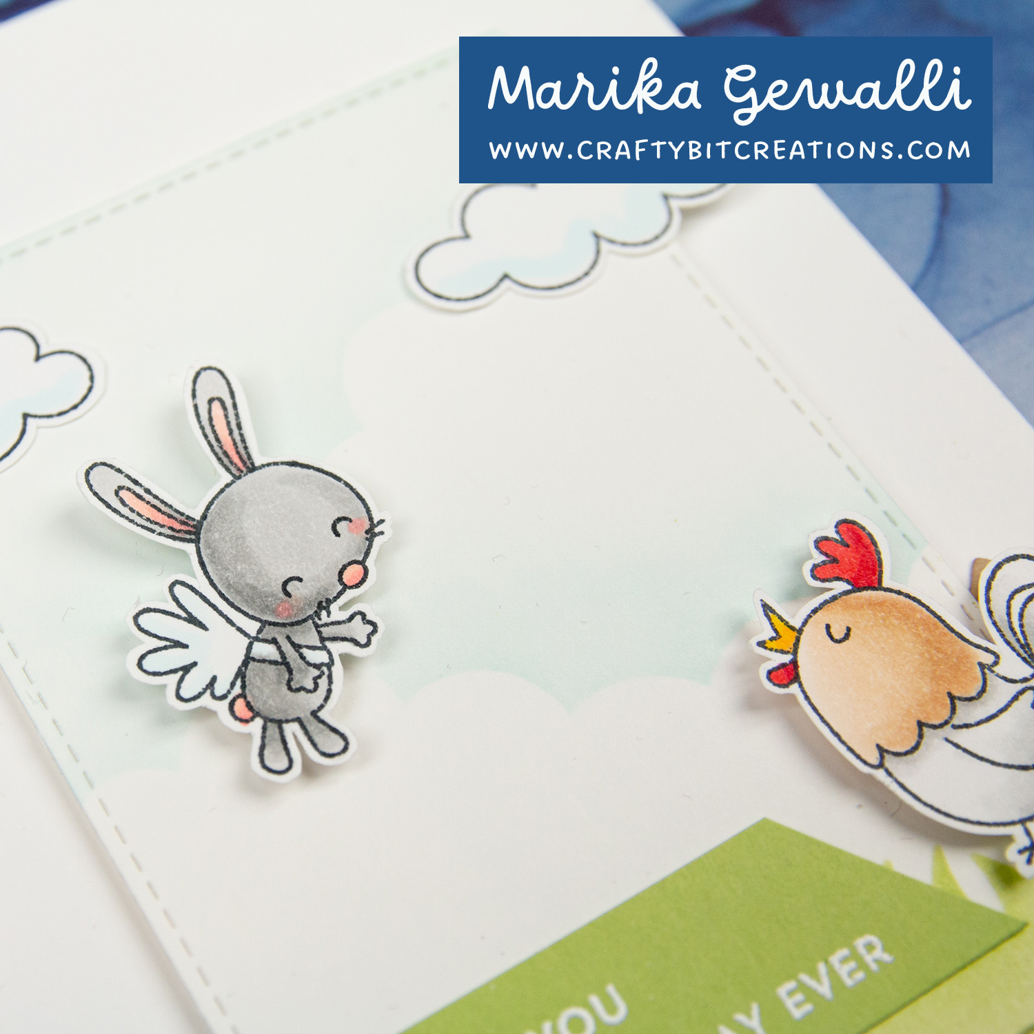 Close up of copic colored bunny with wings