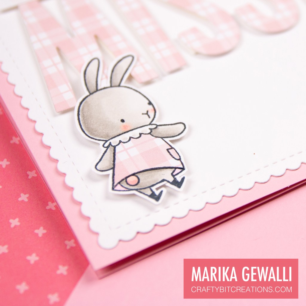 Shows a closeup of the colored bunny