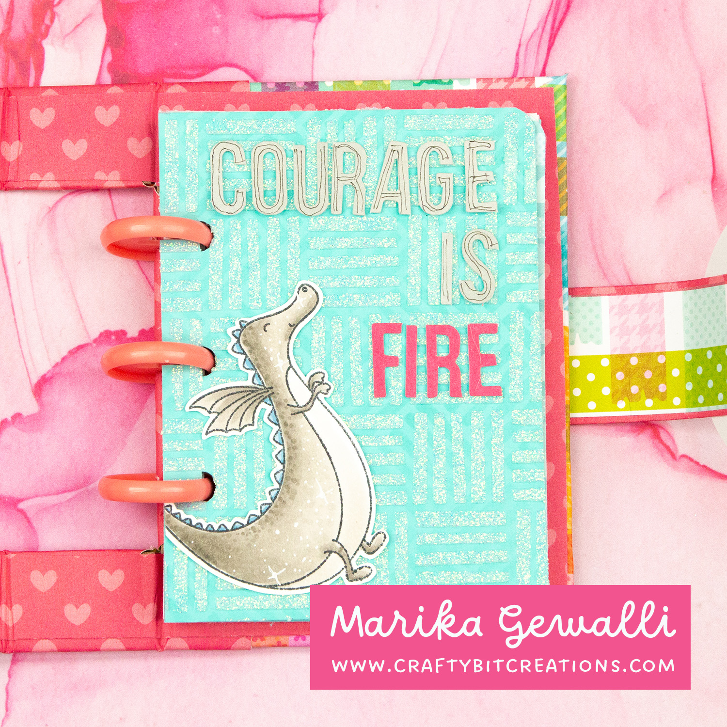 first layout, dragon and the text courage is fire