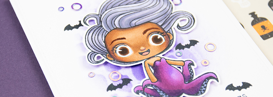 Halloween card with a octopus mermaid as focal image