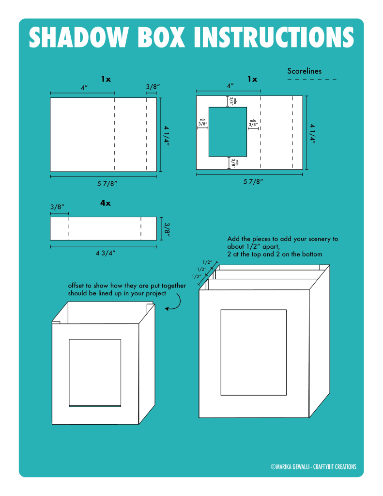 Instuctions for the shadowbox, sizings and scorelines.