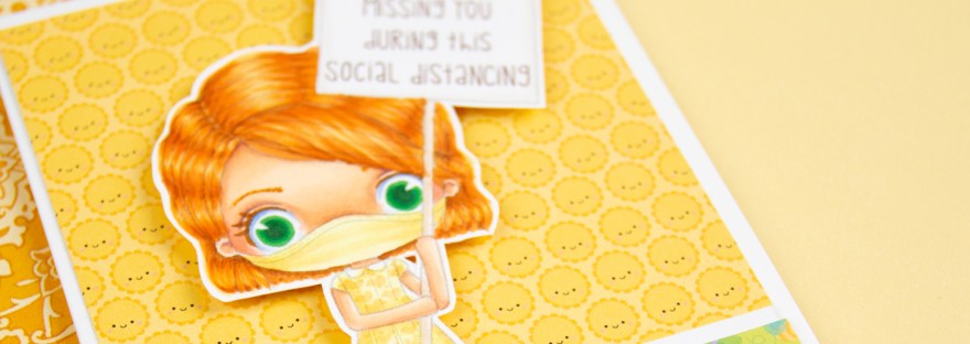 Card with Stamp Anniething character colored with short wavy hair for the short wavy hair tutorial