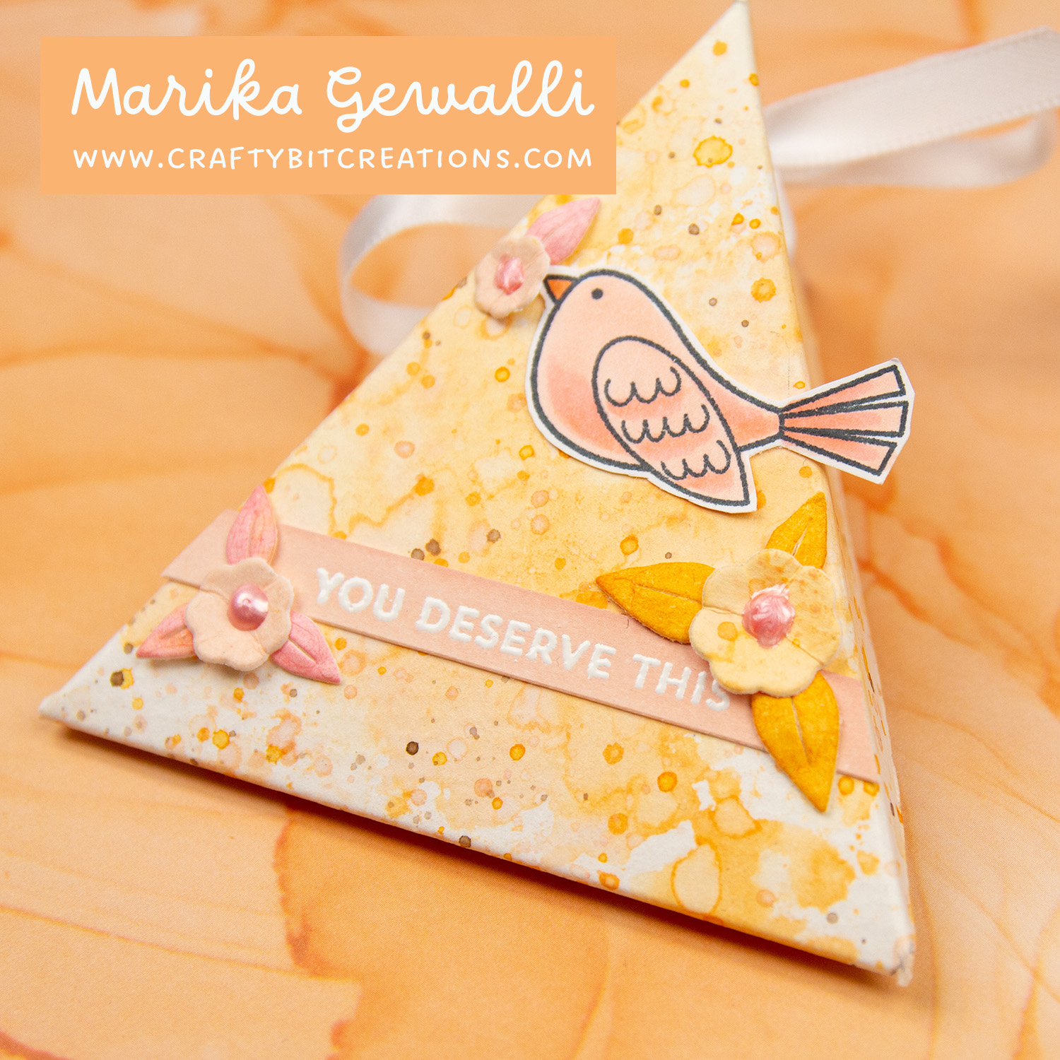 Mini triangle made from watercolor cardstock with an ink smootch technique