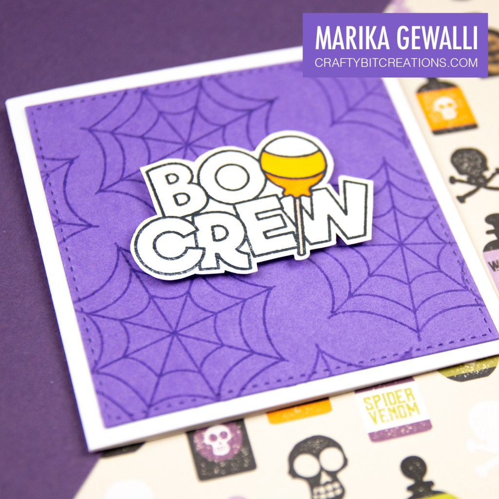 Mini Halloween Card With Colored Boo Crew Sentiment And Spider Web Background At Angle