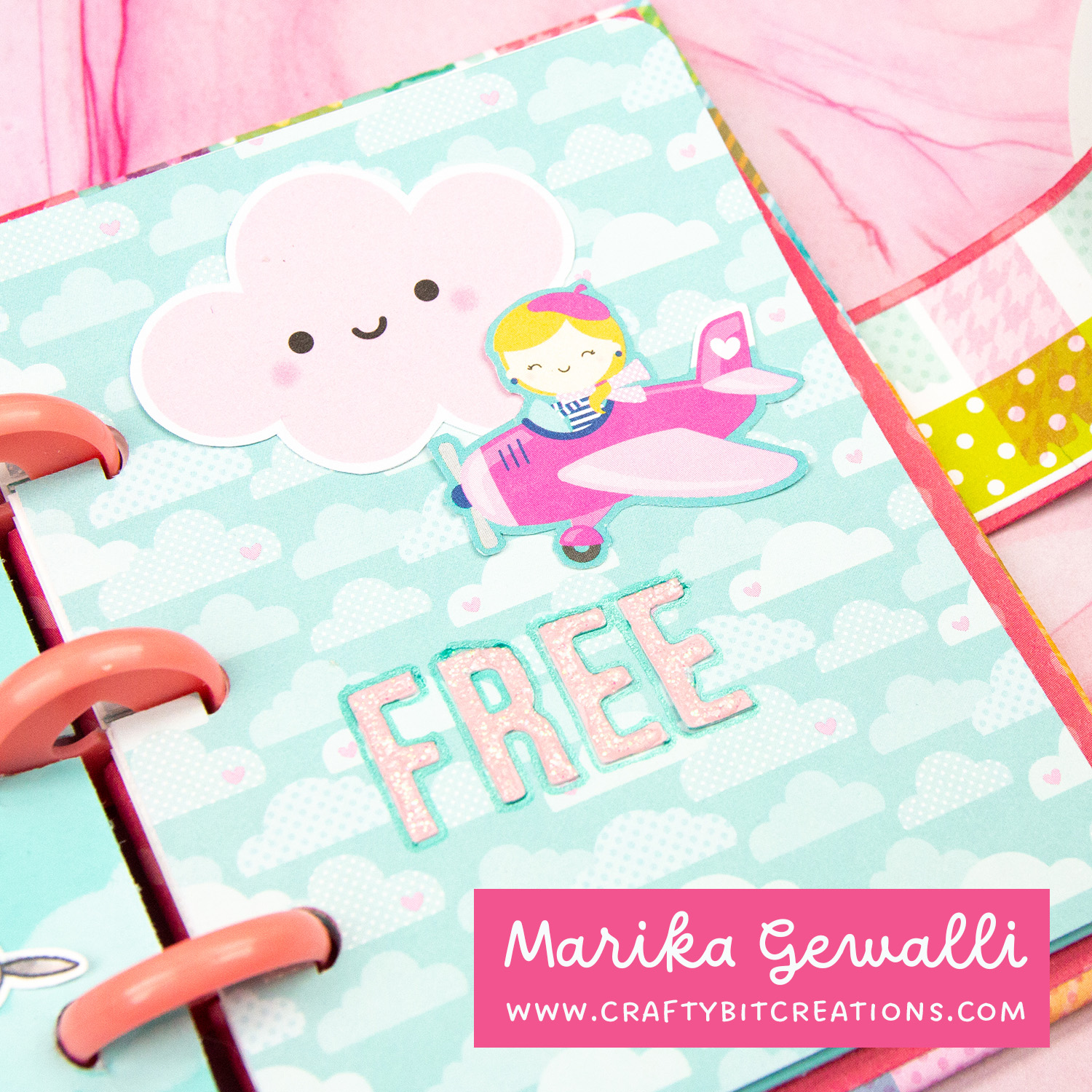 half of second art journal with a cloud, airplane and text free