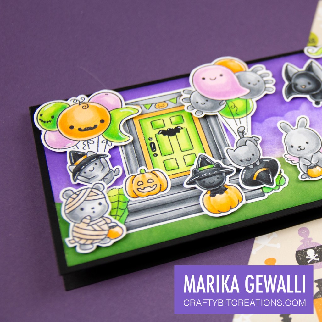 Closeup of slimline card made with stamps by clearly besotted