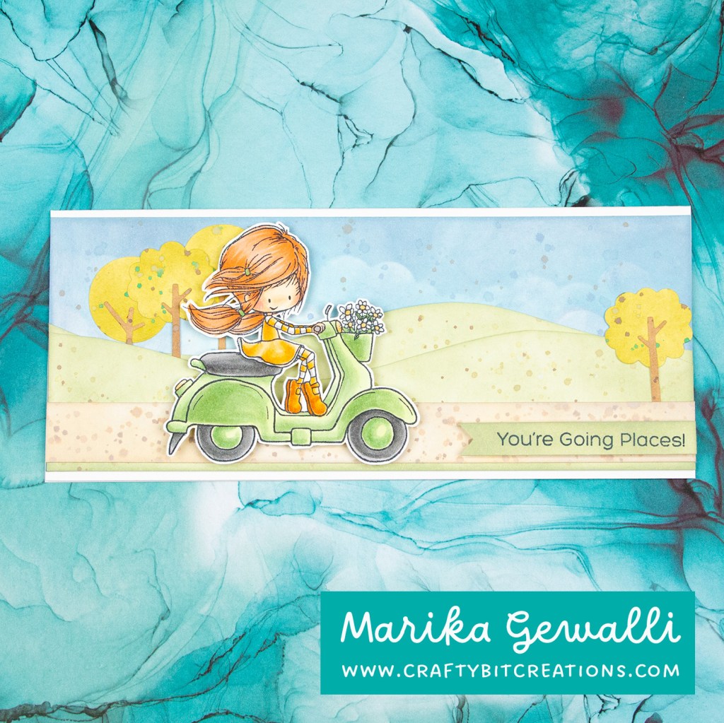 Slime line card with girl on scooter