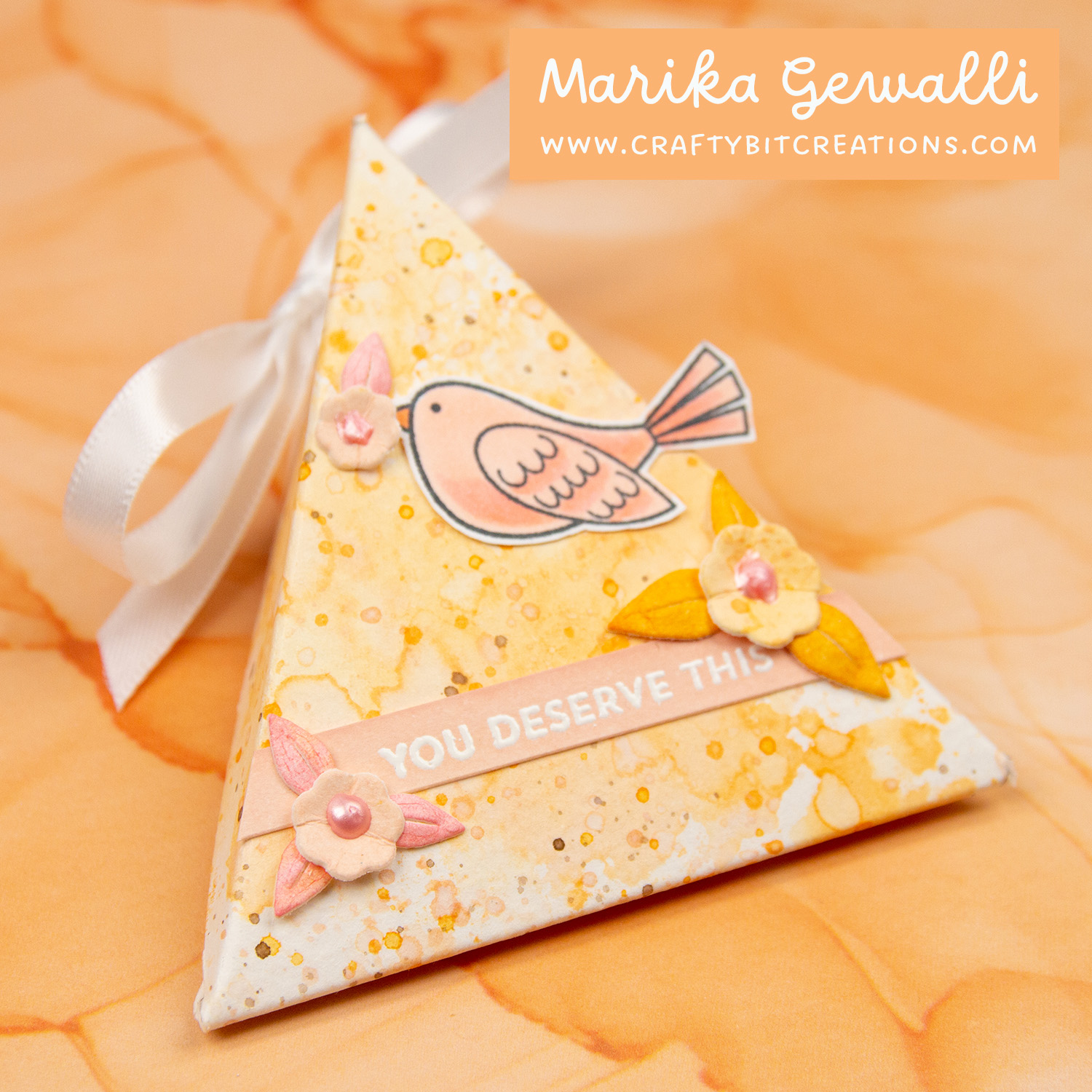 Mini triangle made from watercolor cardstock with an ink smootch technique