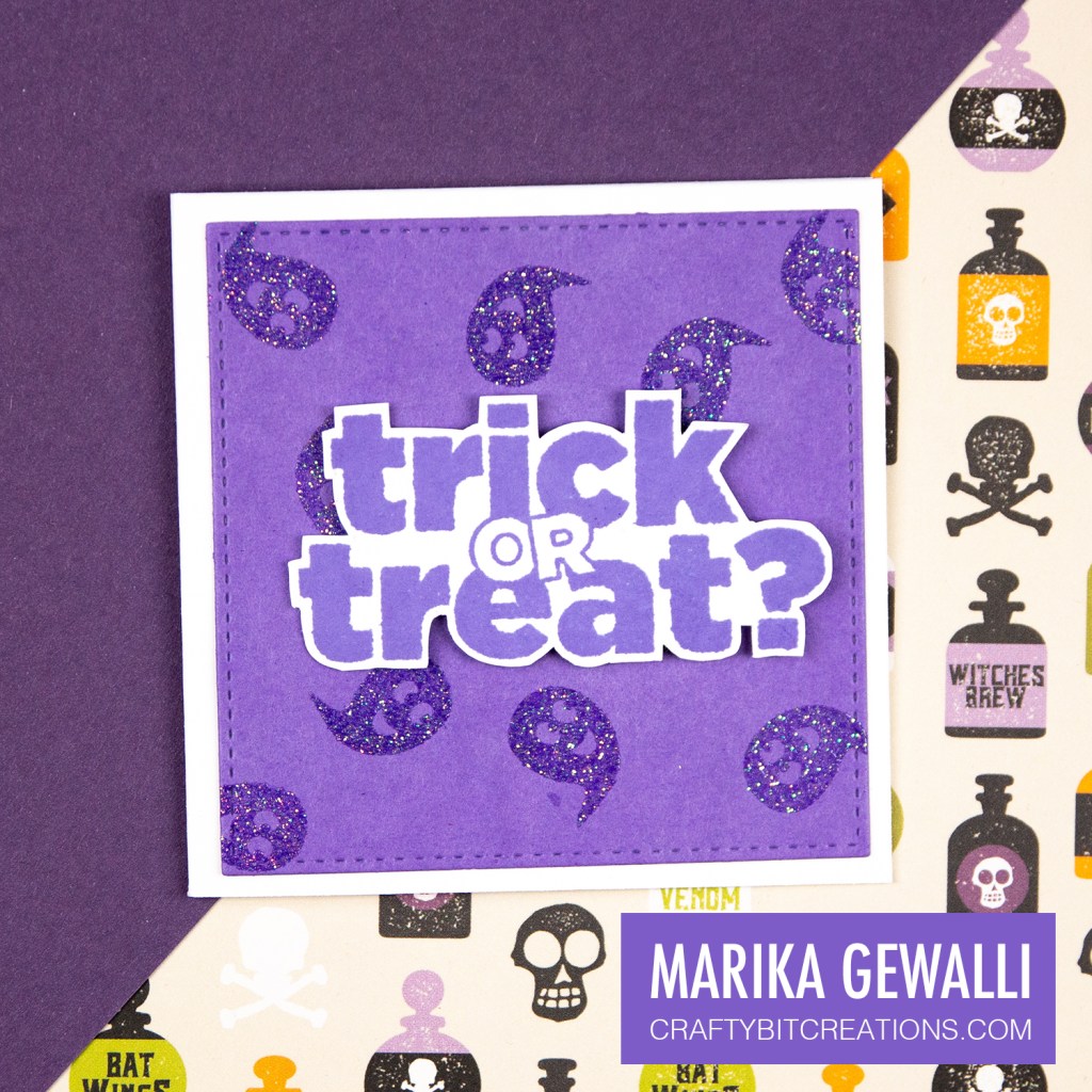 Mini Halloween Card With Trick Or Treat Sentiment And Glittered Ghost In Background
