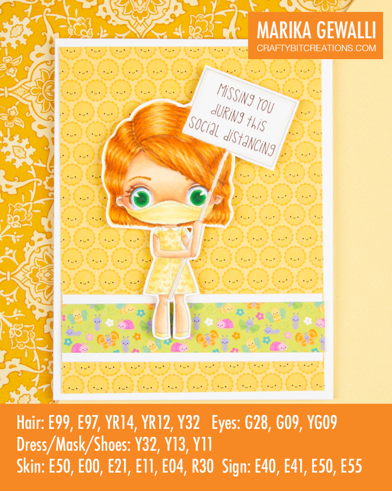 Card with Stamp Anniething character colored with short wavy hair for the short wavy hair tutorial