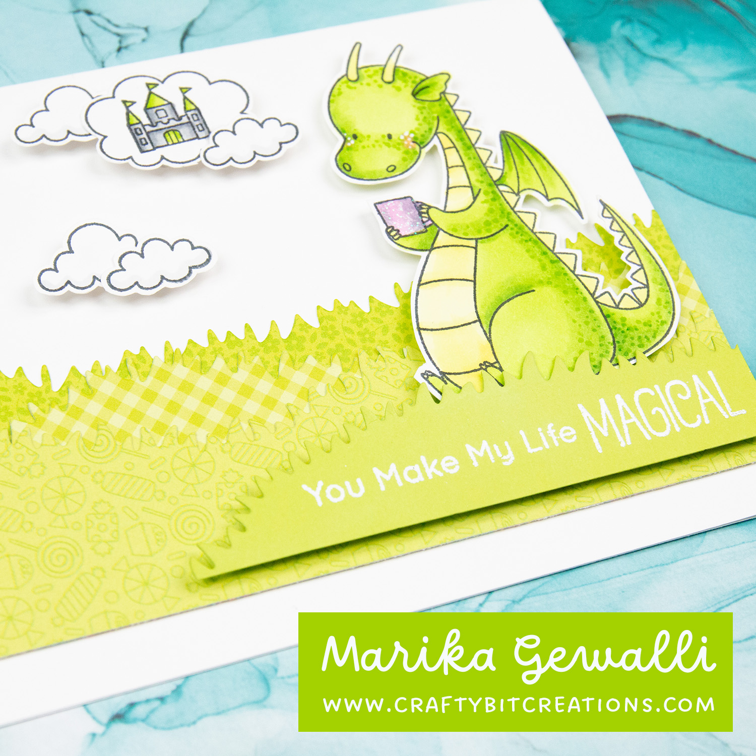 close up of handmade card of a sentiment saying you make my life magical