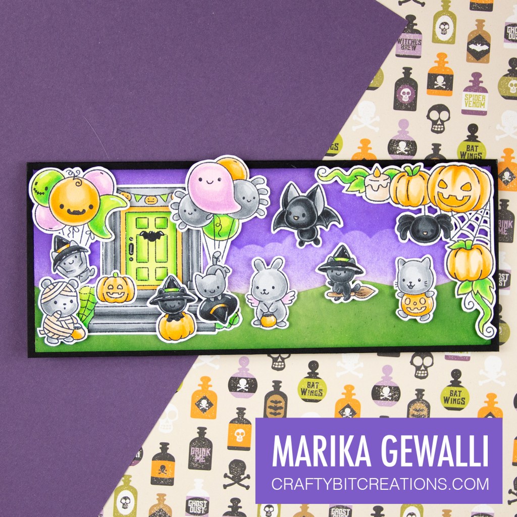 Closeup of slimline card made with stamps by clearly besotted