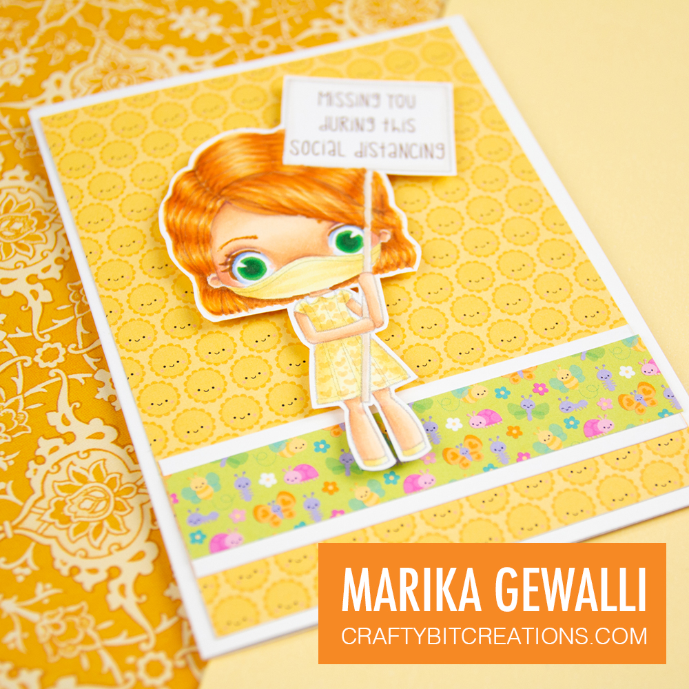 Card with Stamp Anniething character colored with short wavy hair for the short wavy hair tutorial