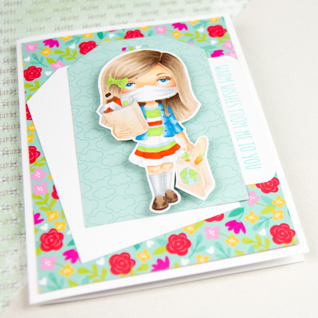 Clean And Simple Card with layered die cuts and a focal image using Polka Dot Pals Gemma