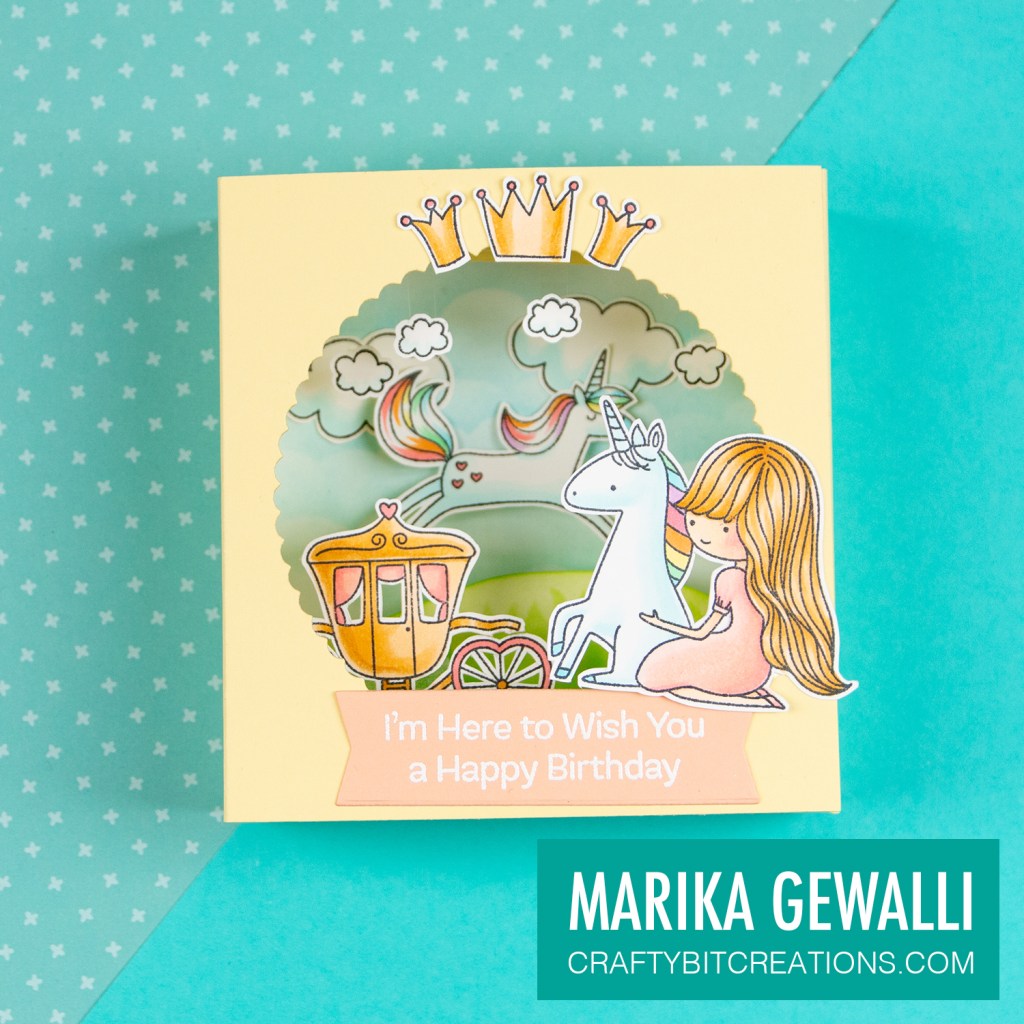 Showing the full shadow box card with the princess as focal image.