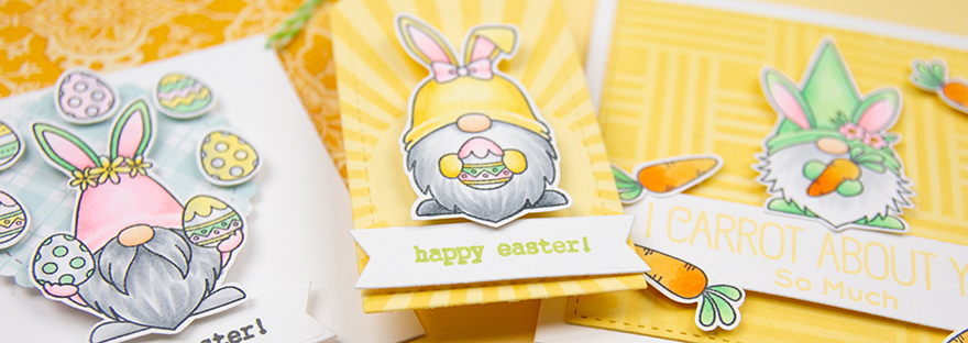 Top banner for spring gnomes blog post showing the two cards and tag that the blog is about