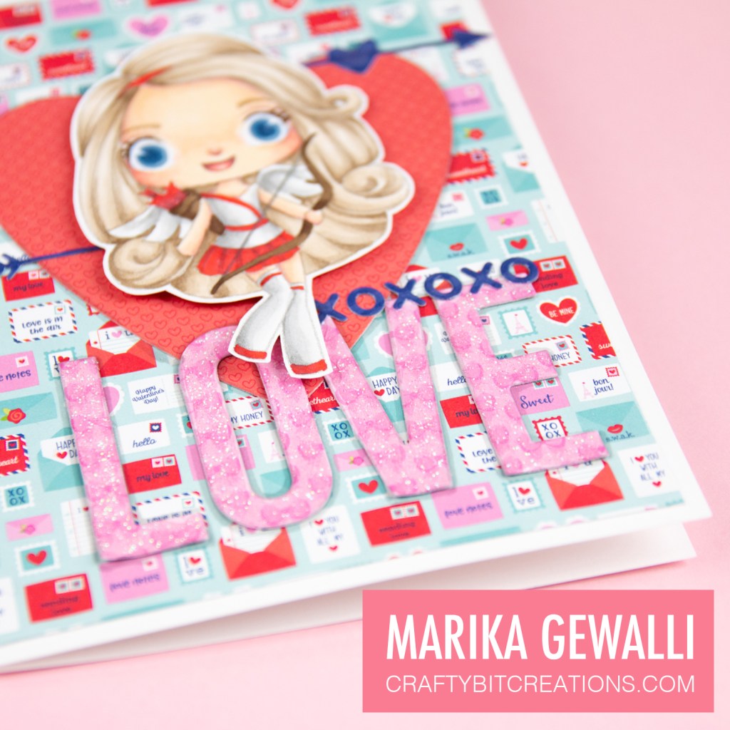 Close up of valentine card created for tutorial