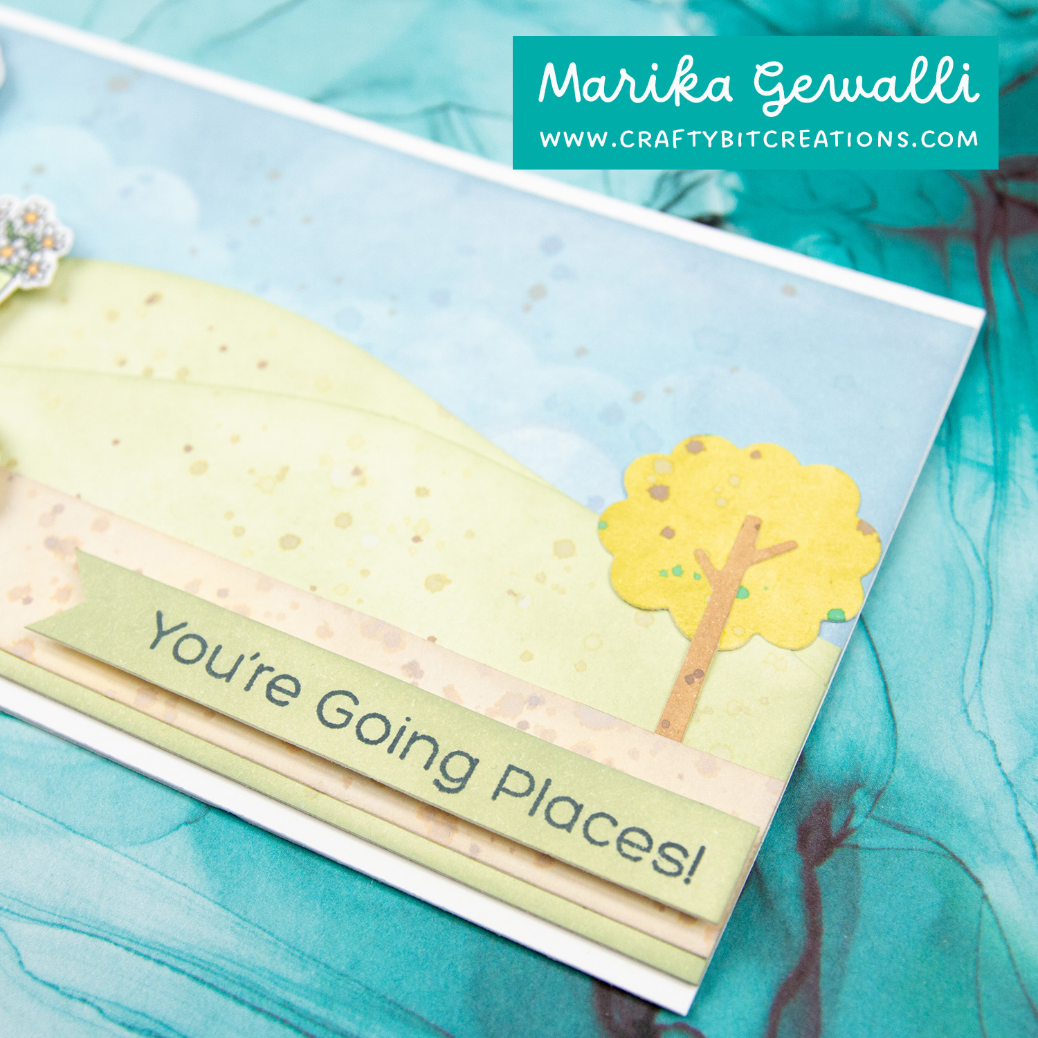 Slime line card with girl on scooter sentiment You're going places